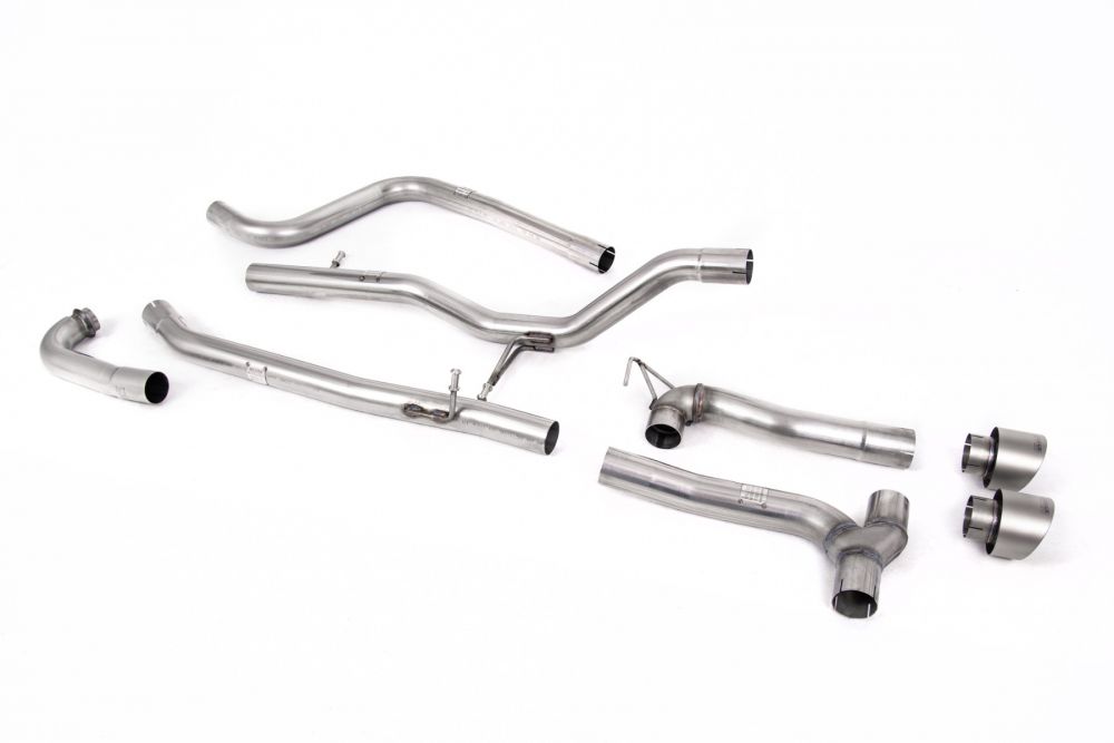Non Resonated (Louder) Dual Outlet Exhaust System with Brushed Titanium GT-100 Trims (Requires Maxton Diffuser)