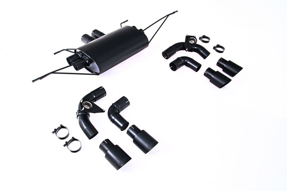 Upgraded Option for Rear Silencer, Valved Outlet and Inner Outlet pipes in Cerakote Satin Black with Clamp Kit