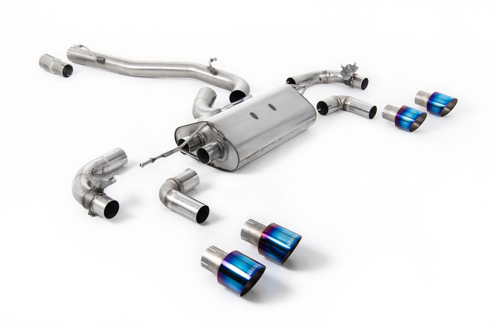 80mm / 3.15 inch Valved Non-Resonated (Louder) Race System with Burnt Titanium GT-100 Round Tips