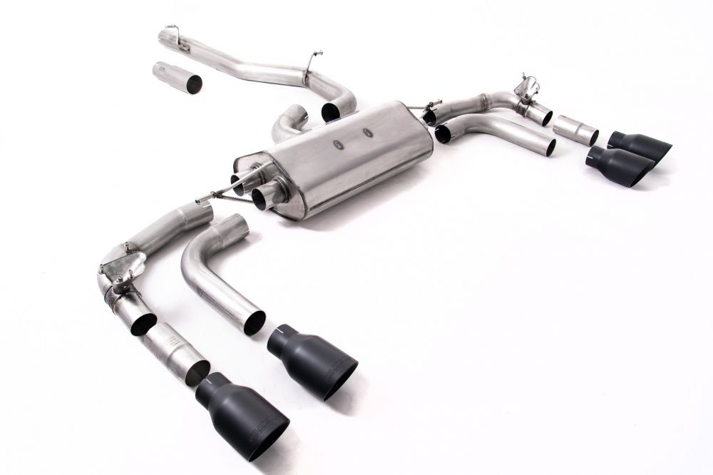 Non-Resonated (Louder) GPF/OPF Back Exhaust System  with GT-100 Cerakote Black Trims - Re-uses Factory Valve Motors