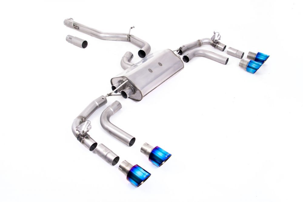Non-Resonated (Louder) GPF/OPF Back Exhaust System with GT-100 Burnt Titanium Trims - Re-uses Factory Valve Motors